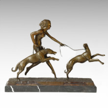 Nude Figure Statue Dogs Girl Bronze Sculpture TPE-323